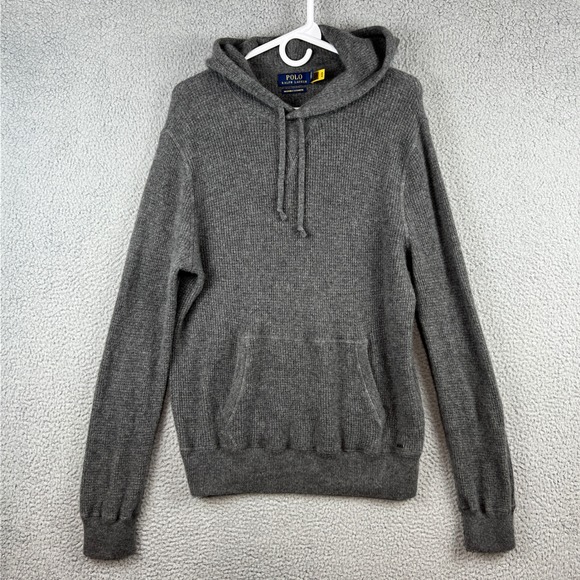 Polo Ralph Lauren Other - Polo Ralph Lauren Mens L Washable 100% Cashmere Hoodie Grey Waffle Knit Sweater